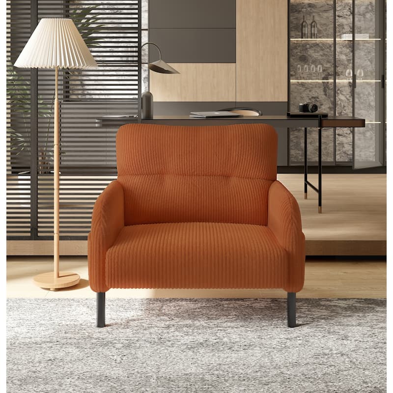 HOMEFUN Corduroy Upholstered Comfortable Single Wood Frame Armchair for Living room and Bedroom - Orange