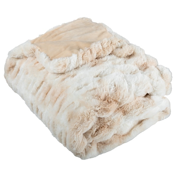プリンチェ  Fukugen Warmer Free Blanket Oversized Ruched Faux Fur Blanket - 60x80-Inch Queen-Size Throw by