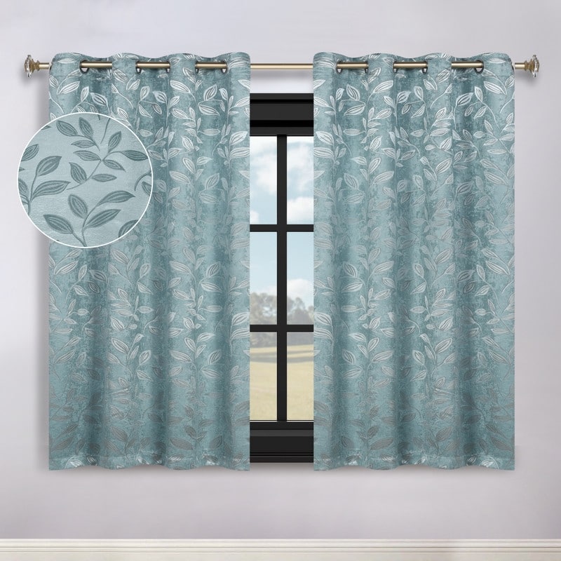 Superior Modern Bohemian Leaves Room Darkening Curtains with Grommets - 52" X 63" - Green Lily