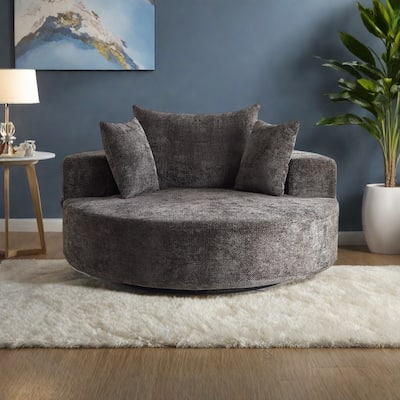 Chenille 360° Swivel Lounge Chairs with Fluffy Foam Cushion and Adjustable Backrest Pillow