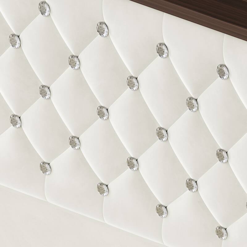 Roomfitters Velvet Tufted Platform Bed with Charging Ports, Tall Wingback Headboard with Rivet Trim and Shelf