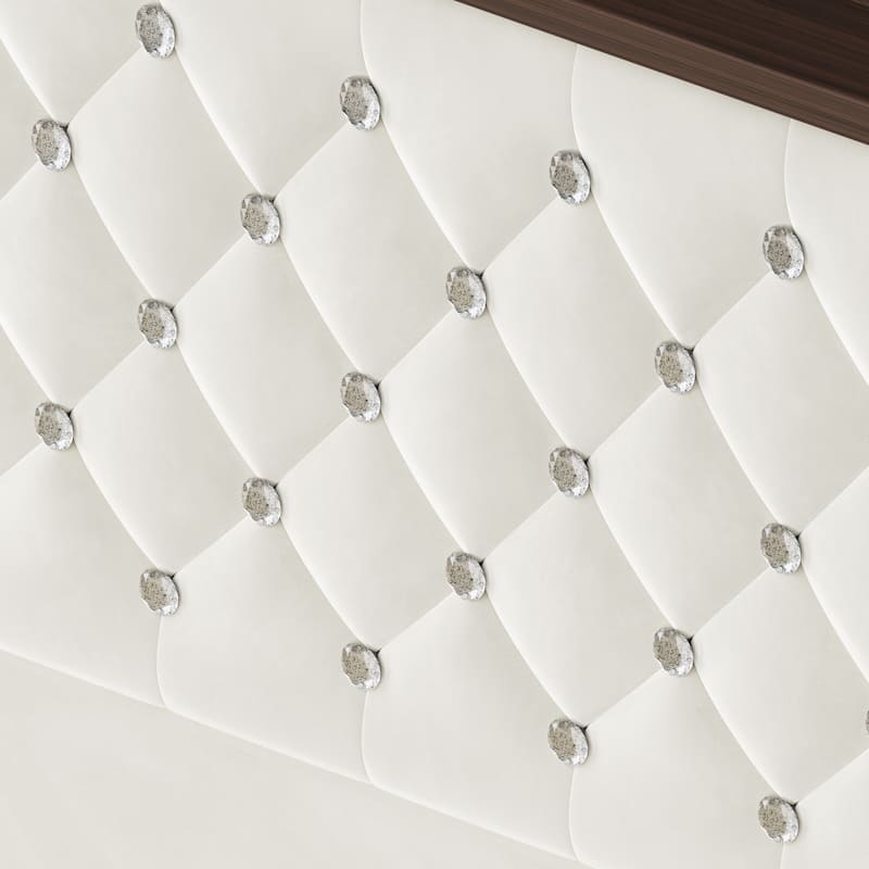 Velvet Tufted Wingback Bed Frame with Rivet Decoration Headboard Built-in Shelf USB Port and Night Light, Soft Platform Bed