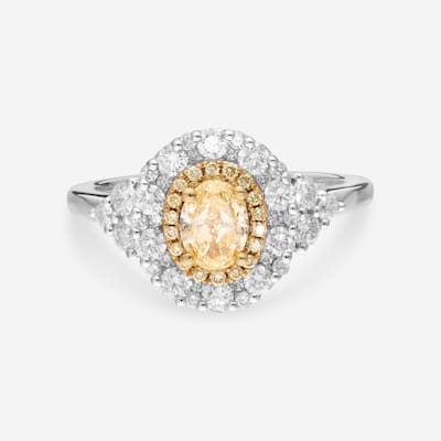 Gregg Ruth 18K White Gold, Fancy Yellow Diamond and White Diamond Engagement Ring Sz. 6.5