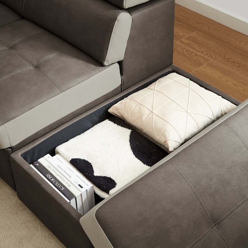 L Shaped Sectional Sofa with Pull Out Bed and Storage Compartment