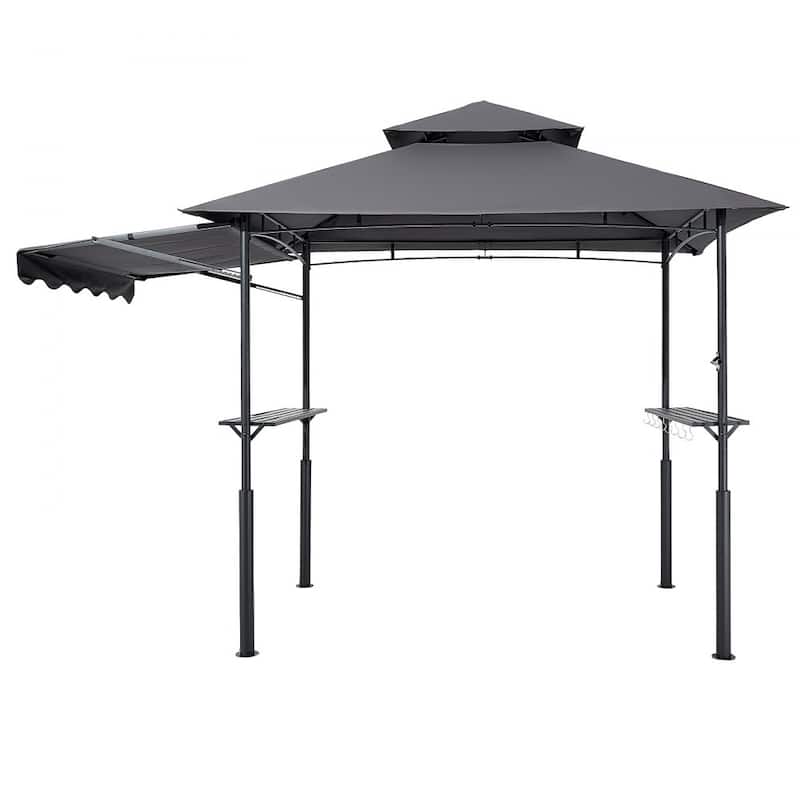 8x5 Feet BBQ Grill Gazebo with Double Tier Roof and Steel Frame Side Shelves and Hanging Hooks - 95.67” x 59.06” x 98.43”