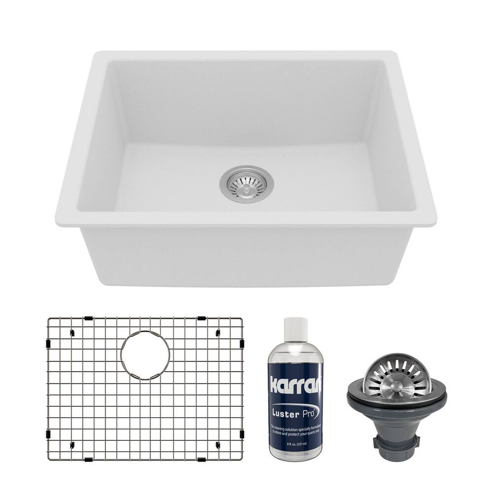 Karran Undermount 24.38 in Single Bowl Quartz Kitchen Sink Kit