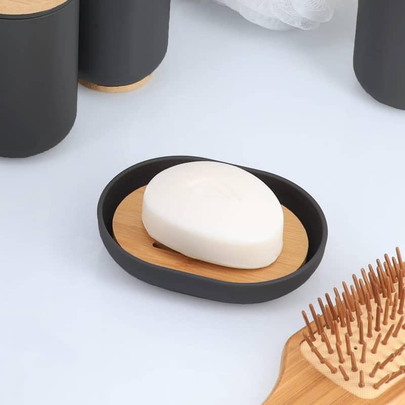 Padang Bathroom Accessories Set Bamboo - Soap Dish Only - Black