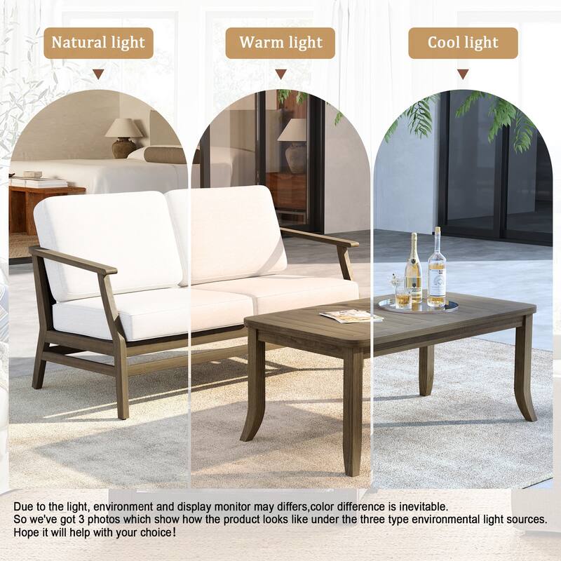 Outdoor Loveseat Sofa with Coffee Table Teak Wood Patio Furniture