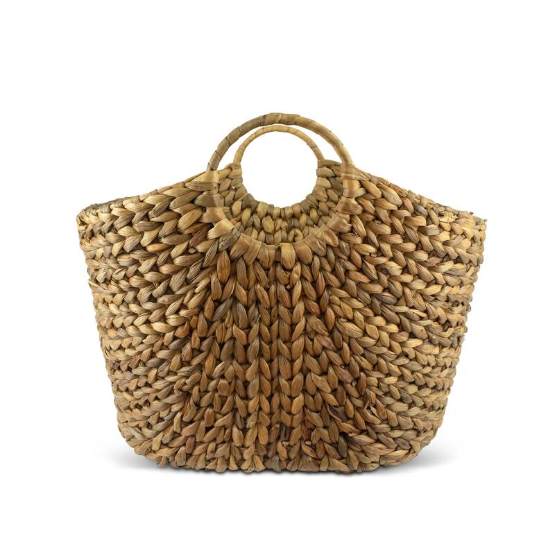Extra Large Hand Woven Water Hyacinth Storage Basket Shelf Organizer Rectangular Wicker Baskets with Handles 19 x 16 x 14 inches