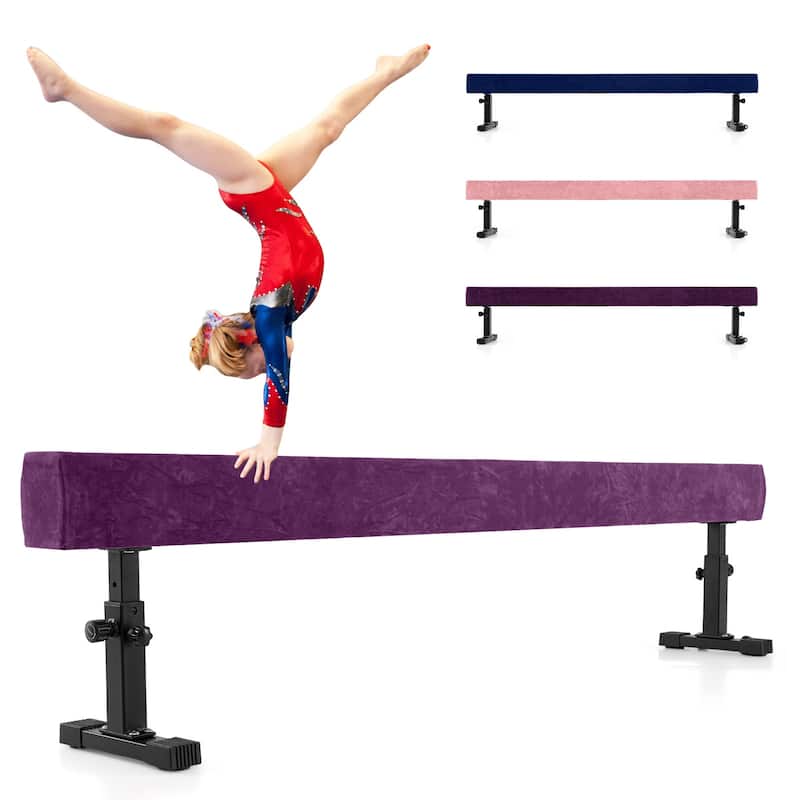 7.5 Feet Adjustable Gymnastics Balance Beam with Suede Surface and EVA Foam for Kids and Teens - 90" x 12" x 17"-23"