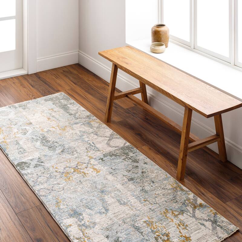 Ellen Mid-Century Modern Area Rug - Taupe/Blue - 2' 7" x 7' 3"