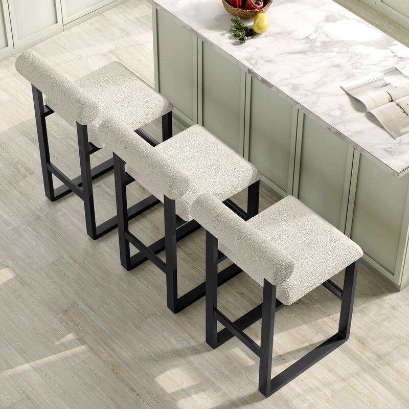 Corvus Caen Bar Stools with Wood Legs, Teddy Fabric (Set of 2)