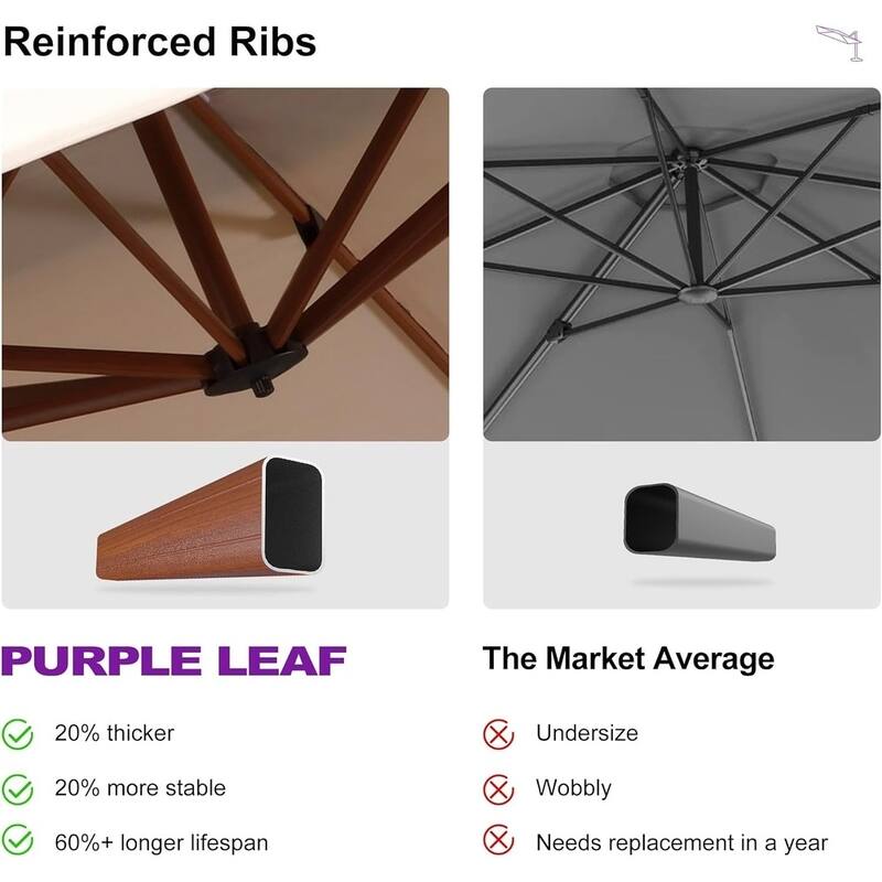 PURPLE LEAF 10 ft Square Wood Pattern Patio Cantilever Umbrella with Base