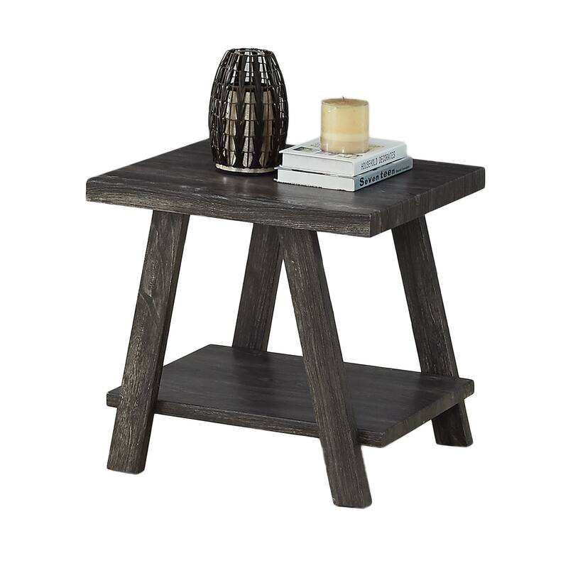 24" Modern Round End Table with Storage Shelf and Overextended Rectangular Top