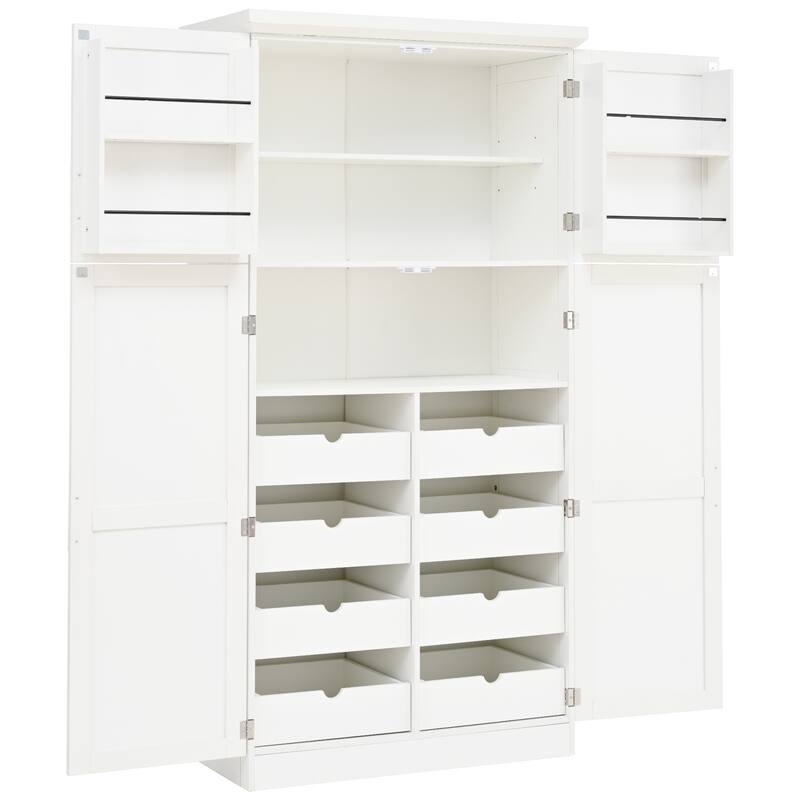 70.9 inch Freestanding Kitchen Cabinet, Tall Storage Cabinet with 4 Doors, 2 Door Shelves, 8 Pull-out Trays and Adjustable Shelf