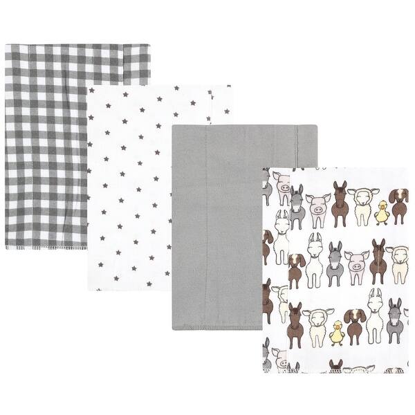slide 1 of 1, Hudson Baby Cotton Flannel Burp Cloths, Farm Friends Grey 4-Pack, One Size - Farm Friends Grey 4-Pack - One Size One Size - Farm Friends Grey 4-Pack