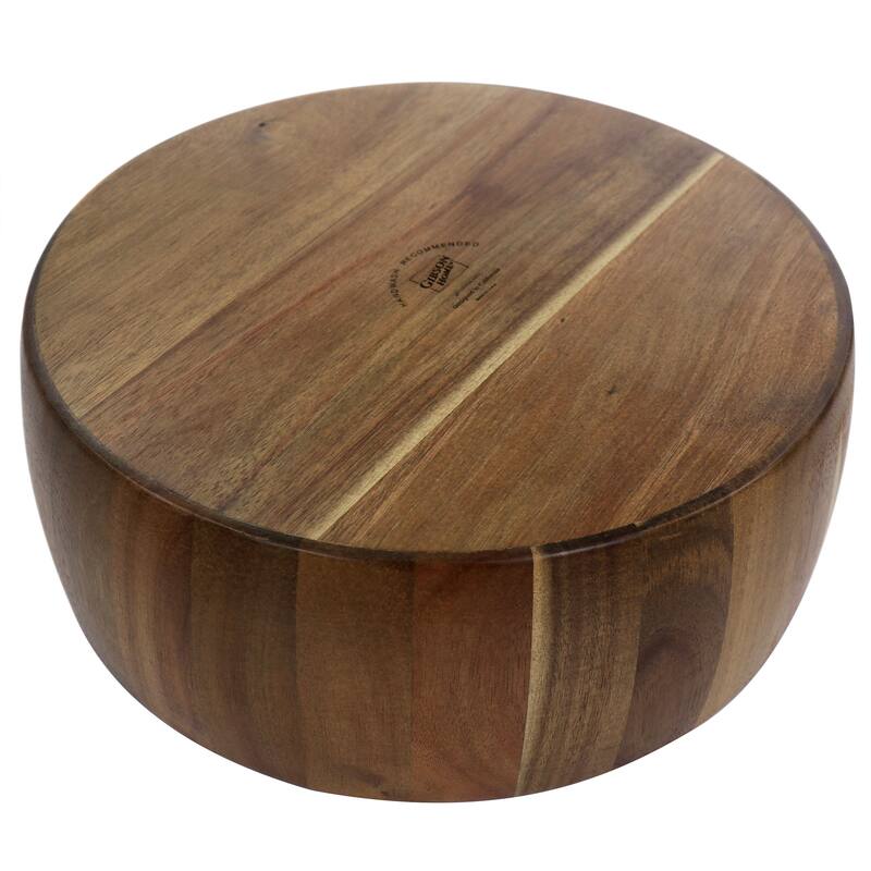 Arcata 3 Piece Acacia Wood Round Serving Bowl and Spoon Set in Brown
