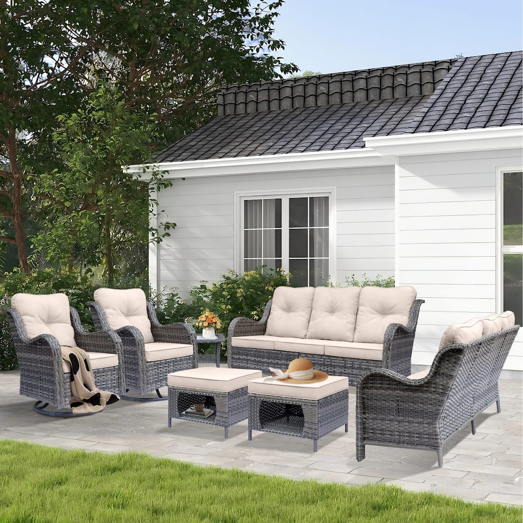 Outdoor Furniture-7 Piece Patio Furniture Set with Swivel Rocker Chair