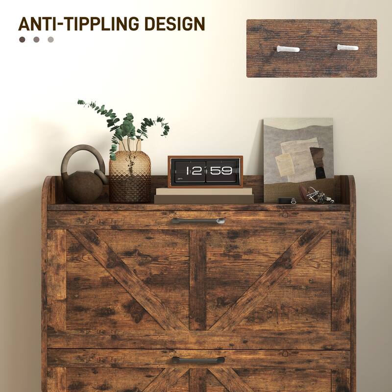12-Pair Space-Saving Shoe Storage Cabinet with Adjustable Dividers and Flip Drawers Anti-Tip - 29.5" W x 9.4" D x 37" H