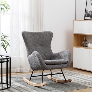 Teddy Fabric Velvet Upholstered Rocking Chair with Solid Rubber Wood ...