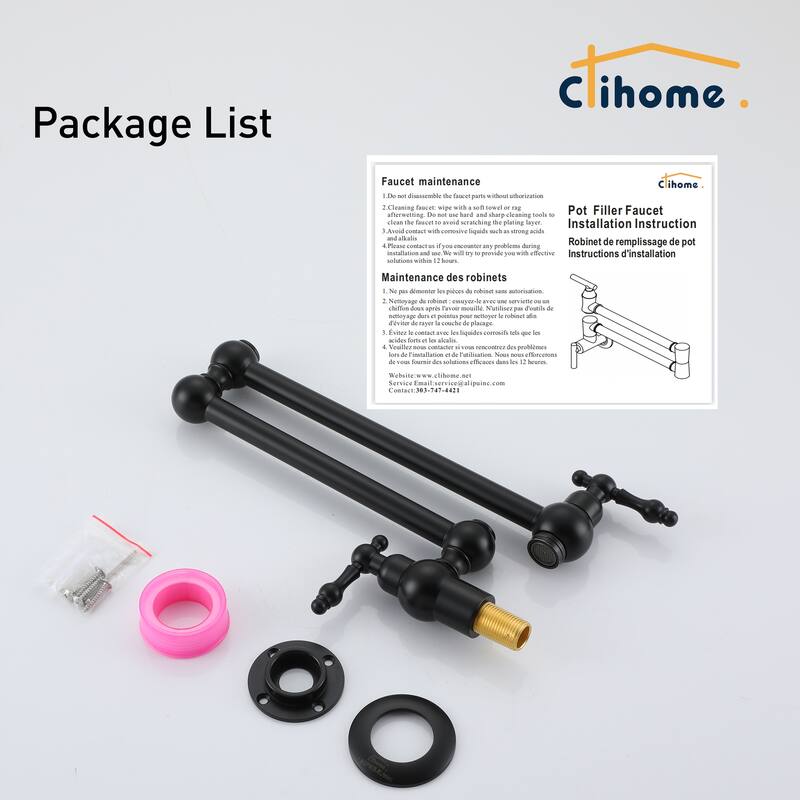 Clihome Traditional Wall Mounted Kitchen Pot Filler Faucet
