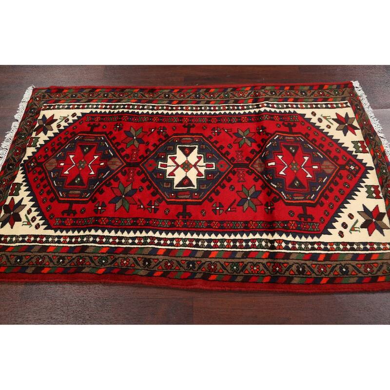 Geometric Traditional Hamedan Persian Wool Area Rug Hand-knotted - 3'3" x 5'2"