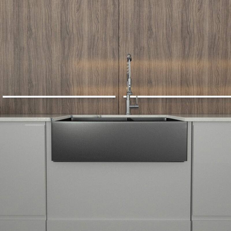 36-inch Black 16 Gauge Stainless Steel Apron-Front Double Bowl Kitchen Sink