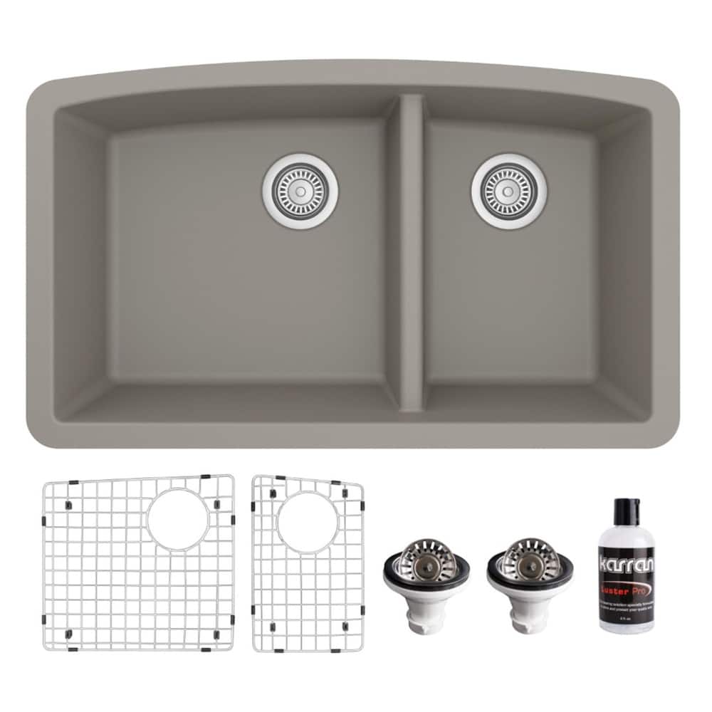 Karran Undermount Quartz 32 in. 60/40 Double Bowl Kitchen Sink Kit