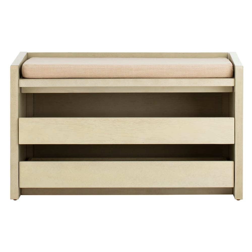 SAFAVIEH Roseanna Shoe Storage Bench Oak / Beige - 34" W x 18" D x 21" H - 34Wx18Dx21H