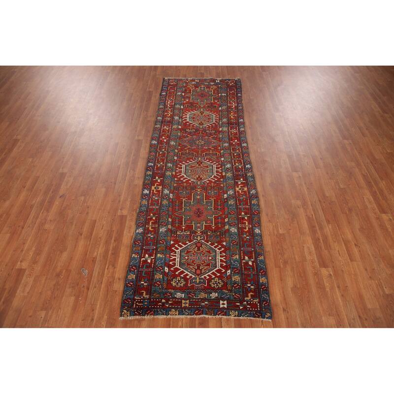 Vegetable Dye Antique Heriz Serapi Persian Runner Wool Carpet - 3'5" x 10'4"