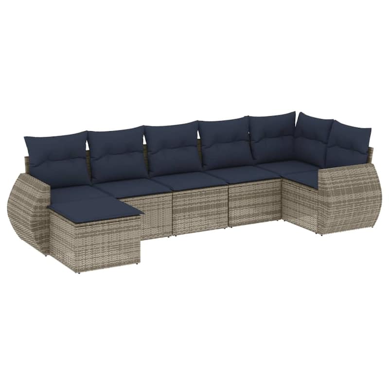 vidaXL 7/8 Piece Patio Sofa Set with Cushions Gray/Brown/Black Poly Rattan - 24.4" x 24.4" x 27.2"