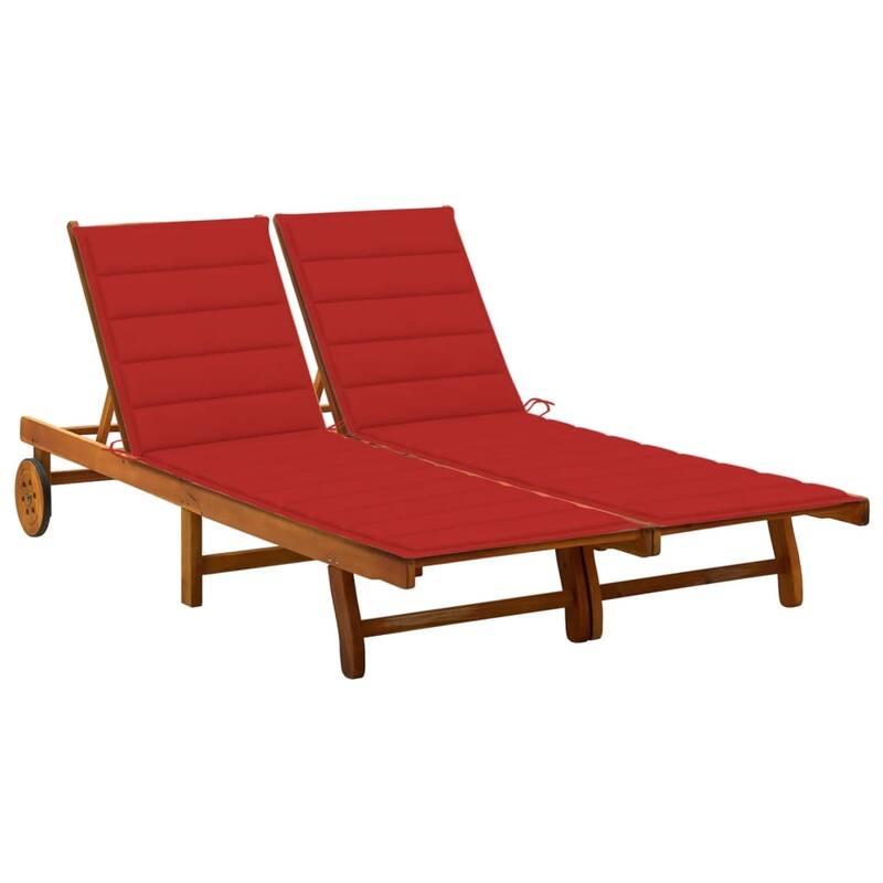 vidaXL Patio Lounge Chair Sunbed Sunlounger with Cushion Solid Acacia Wood - Red 2-Person