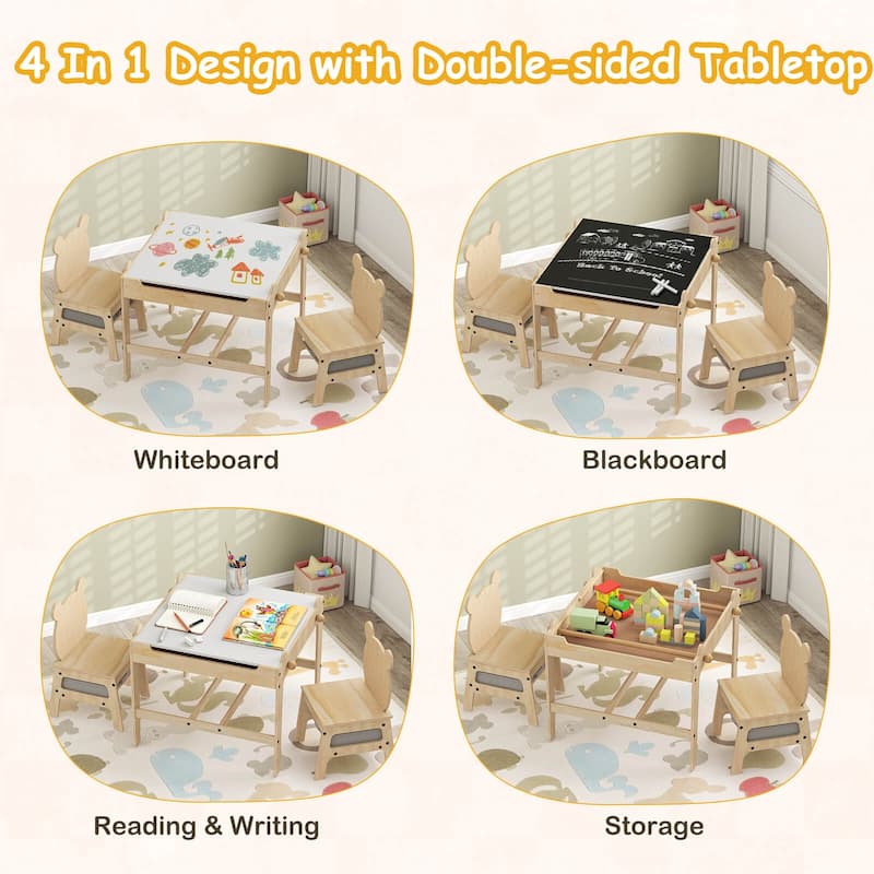 Costway Kids Table and Chairs Set 4 in 1 Children Activity Table with - See Details