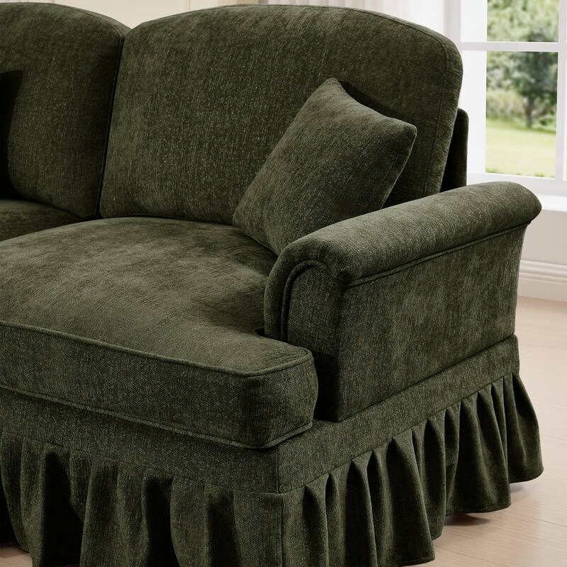 GDFStudio - Elegant Mid-Century Chenille 2-Seater 76.4" L-Shaped Modular Loveseat Sofa with Ottoman