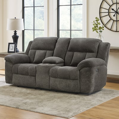 Briar Manual Double Reclining Loveseat, Dark Gray Polyester, 80 Inch