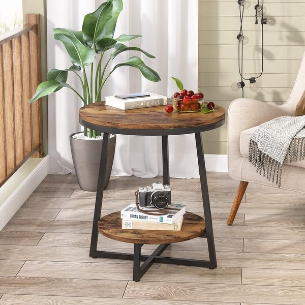 Yaheetech Tall End Table Accent Table, 30 in Industrial Side Table with  Strong Wooden Shelves-Gray