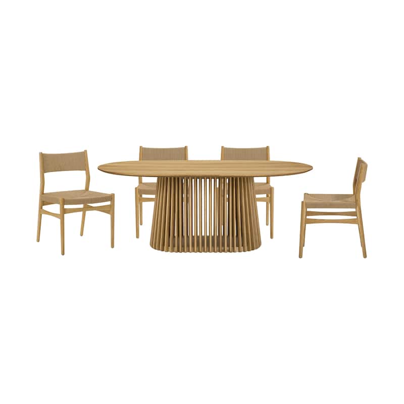 Pasadena Danish Solid Wood Oval Dining Table Set wtih Paper Cord Chairs