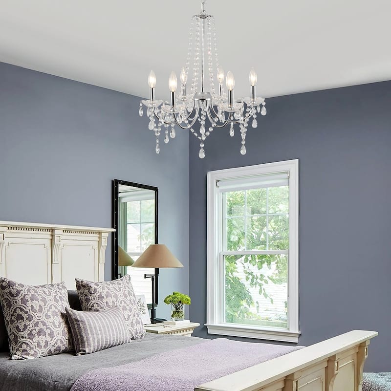 6-Light Farmhouse Crystal Chandelier, Candle Style Chandelier for Living Room Kitchen Island Dining Foyer
