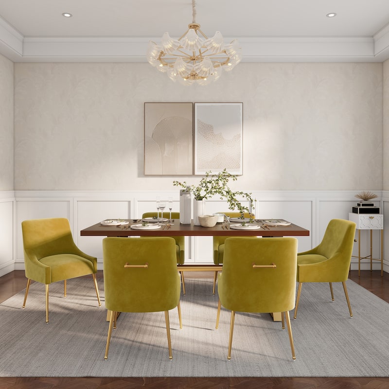 7-Piece Clihome Walut Wood Table with Velvet Chair Dining Chair
