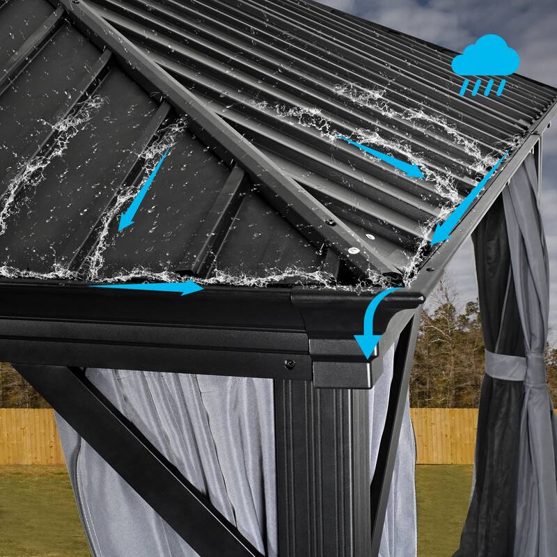 12x16ft Outdoor Double-Roof Aluminum Gazebo with Curtains and Mosquito Netting