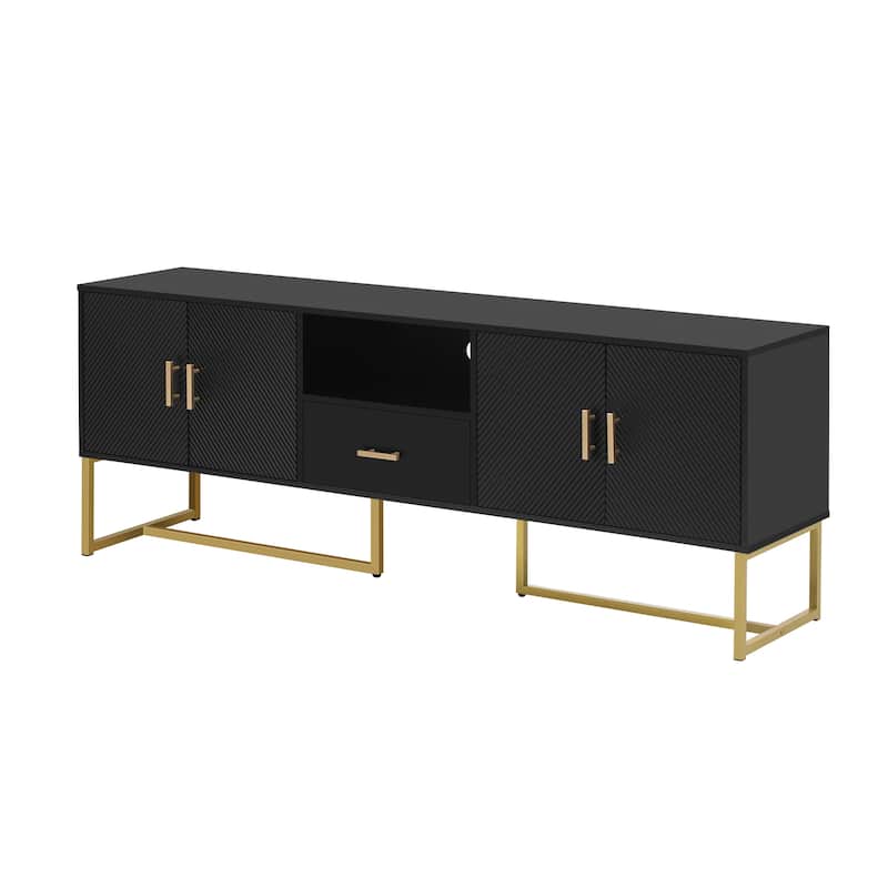 Entertainment Center with 1 Drawer, TV Stand with 2 Spacious Cabinets, Media Console Table with Metal Legs and Handles