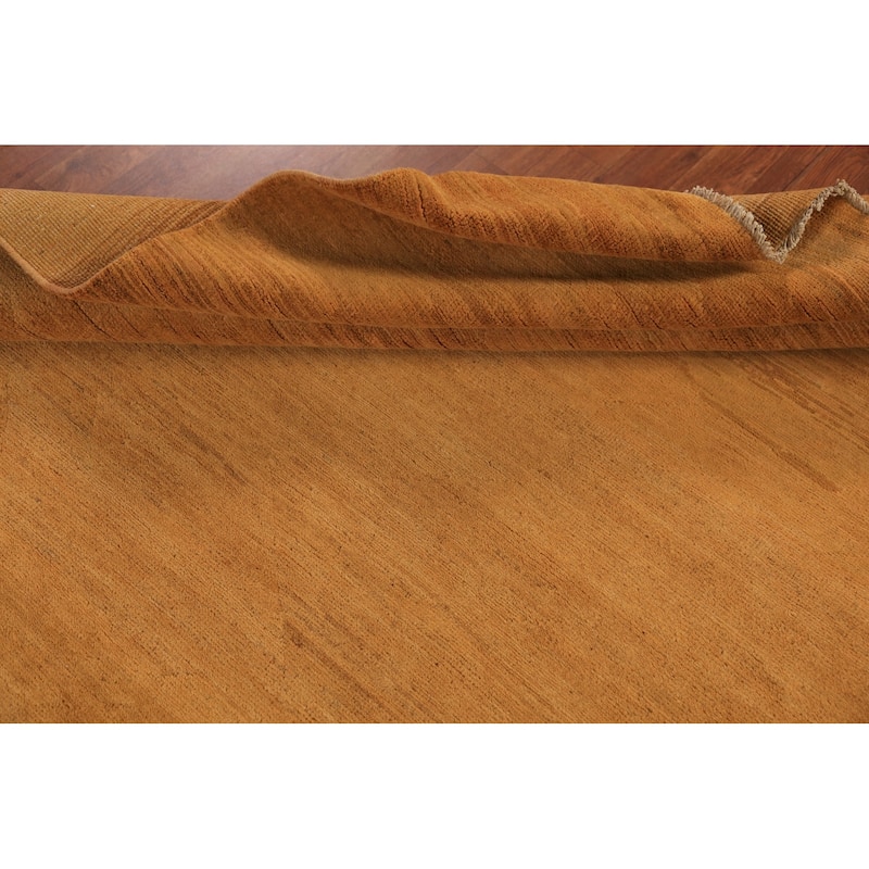 Modern Gabbeh Area Rug Hand-Knotted Solid Orange Wool Carpet - 5'9" x 8'8"