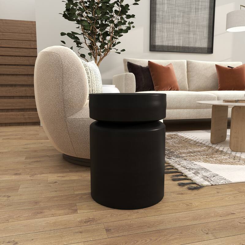 Black Metal Drum Accent Table - Black
