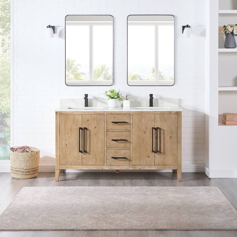 Altair Laurel Bath Vanity with Calacatta White Quartz Stone Countertop with Mirror