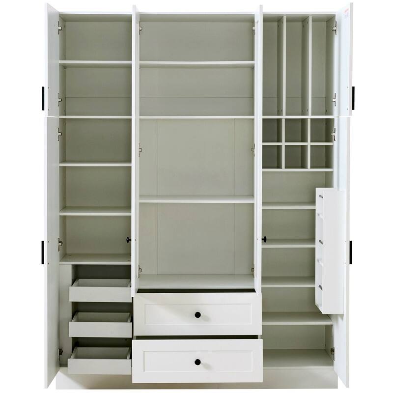 Modern 71" Tall Kitchen Pantry with Storage Cabinet, 6 Doors , Drawers, Adjustable Shelves,Pull-out Trays and Wine Rack