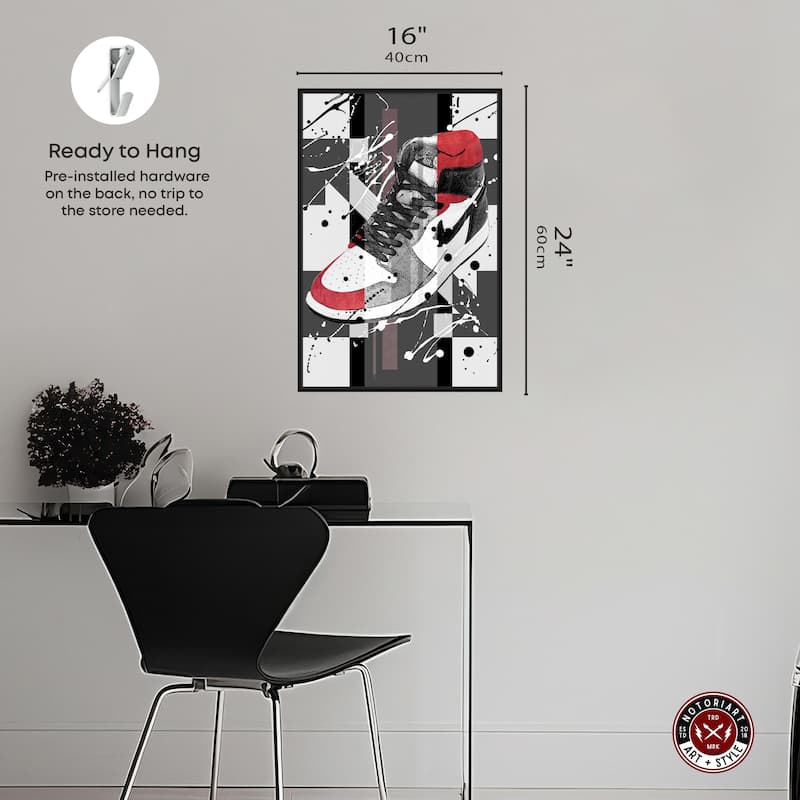 Notoriart Flashy Red Sneaker Framed Sneaker 1 Piece Canvas Wall Art