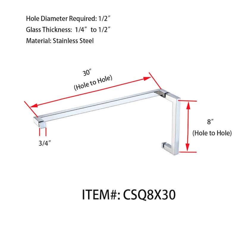 CEL square tubing 8" Pull Handle and 30" Towel Bar Comb Sets for Shower Door