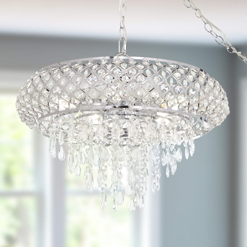 Silver Orchid Erlanger Clear and Chrome Tiered Crystal Glass Chandelier - 18.75"L x 18.75"W x 14.25"H