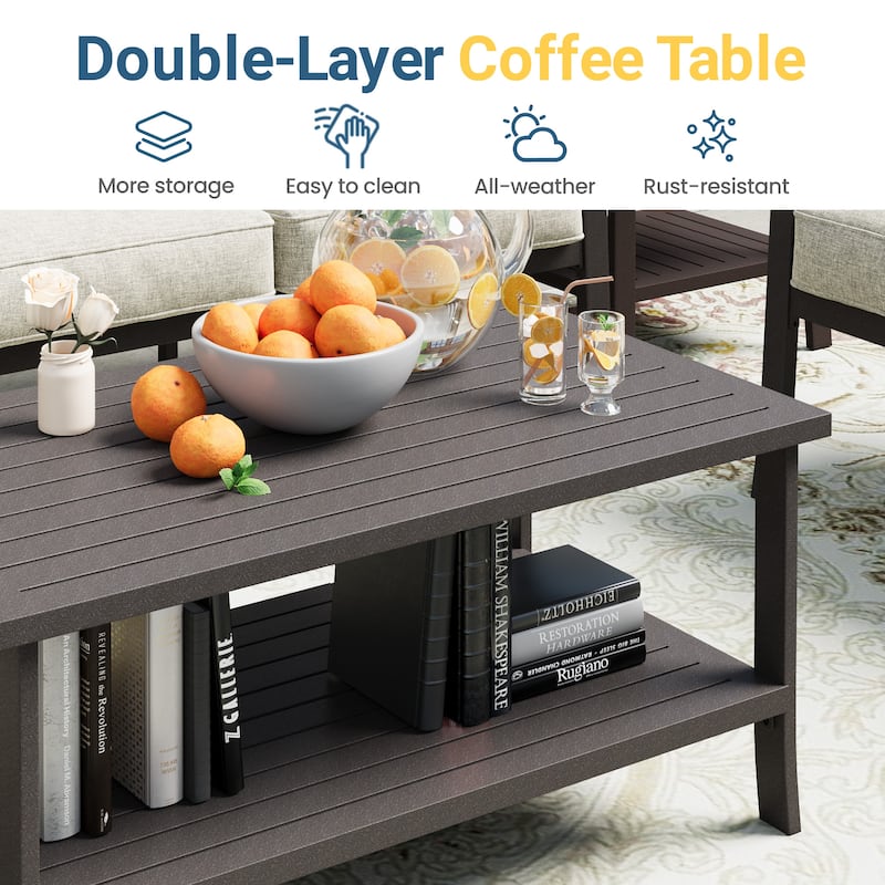 Outdoor Patio Furniture Set, Outdoor Metal Sectional Furniture with Cushions, Outdoor Conversation Seating Set with Coffee Table