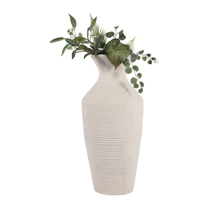 Sculptural Ribbed Paper Mache Table Vase - Stylish Tall Flower Vase